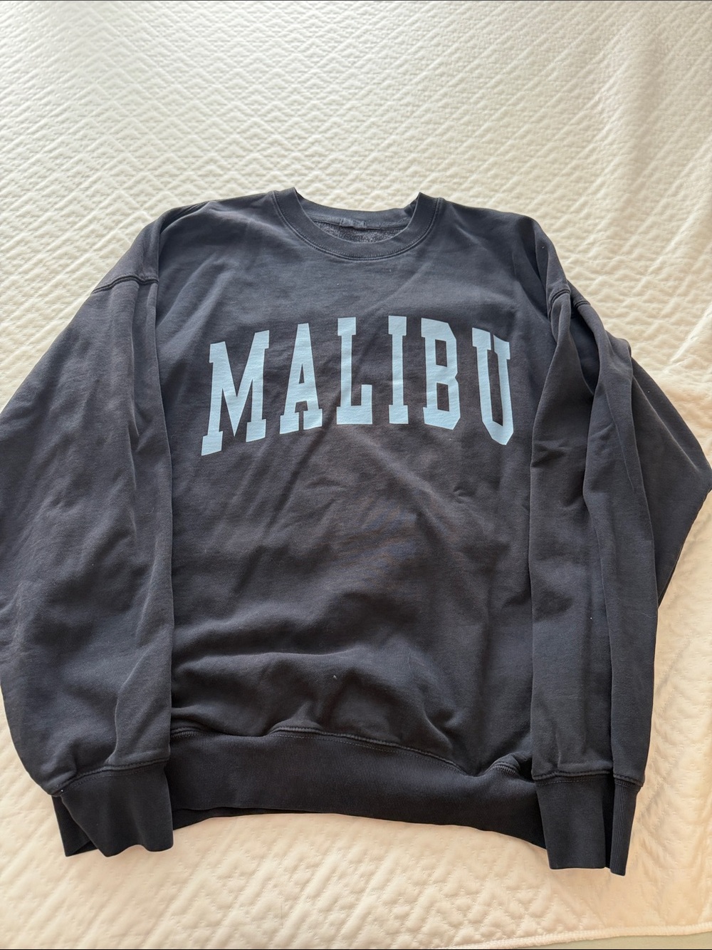 Brandy Melville Black Sweatshirt with Light Blue "Malibu" Print